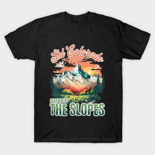 Ski Colorado Shred the Slope Mountain Nature Outdoors Retro Vintage T-Shirt